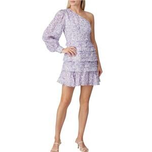La Maison Talulah one-shoulder dress in lavender cream floral print in Medium.